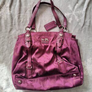 COACH Madison Purple Signature Logo Fabric Mia Shoulder Bag Purse 15784 Handbag